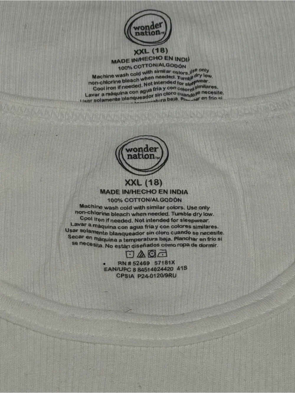 Wonder Nation Kids (Boy) White Ribbed Tank Tops - Set of‎ 3 Size XXL (18)